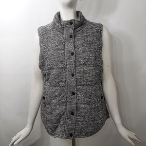 XL Skies Are Blue Gray Vest Zipper Snaps Pockets High Low Curved Hem